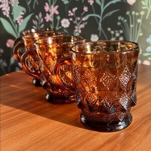 VINTAGE FIRE KING Anchor Hawking Kimberly mug Set of 4 dark amber Coffee Mug